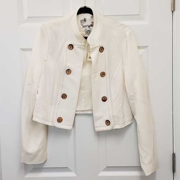 Kenzie, NWT, cropped military style cream color open jacket cardigan, 14 - Picture 2 of 16